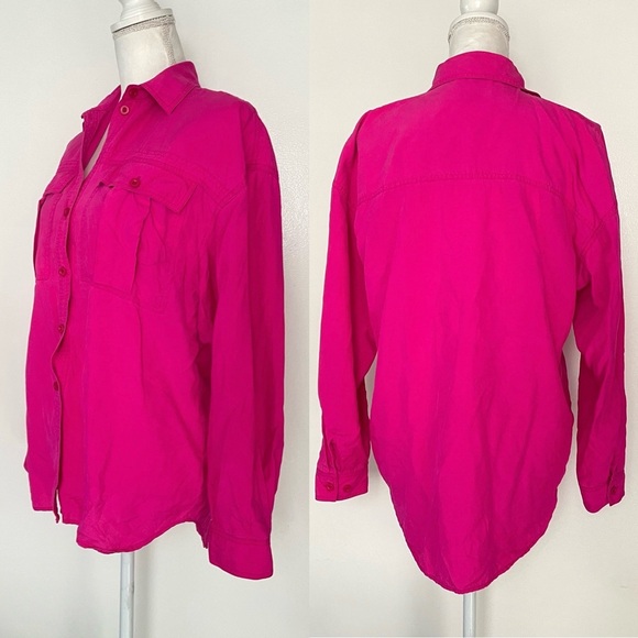 Vintage Hot Pink Silk Long Sleeve Button Up Cargo Shirt by EPB Easy - Picture 2 of 5